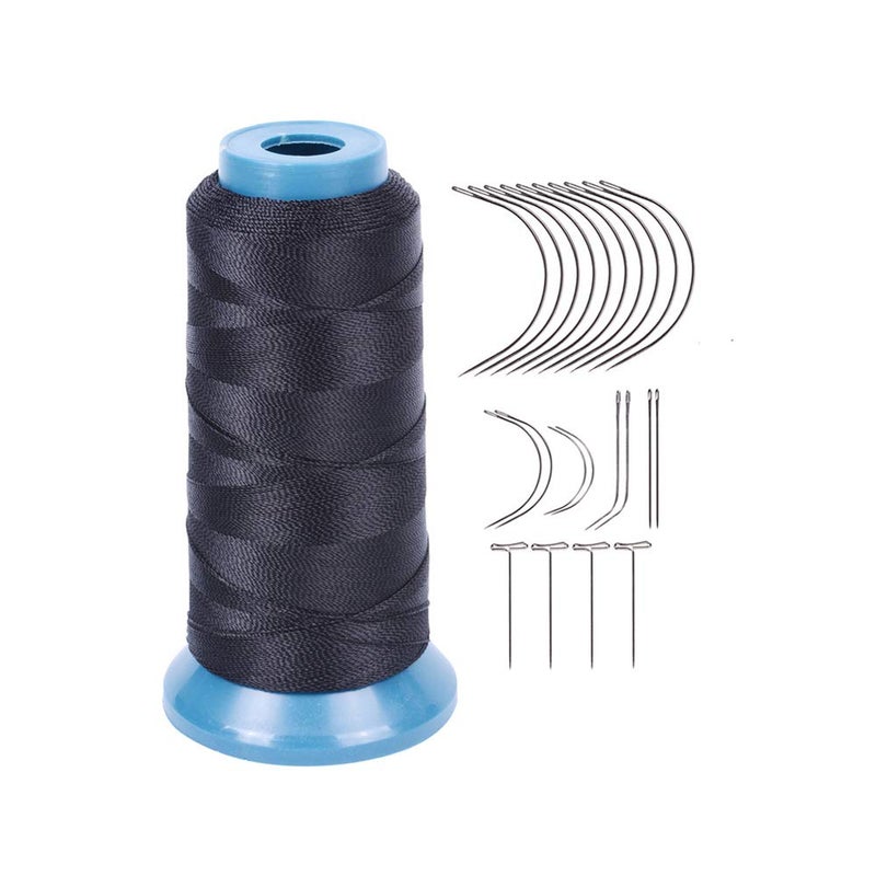 ياتشيو خيط نسج الشعر مع إبر C/J/I/T، طول 1500 ياردة، خيط بوليستر بقوة 210 D، خيط خياطة لصنع الشعر المستعار، طقم وصلات الشعر (أسود) - Image 1